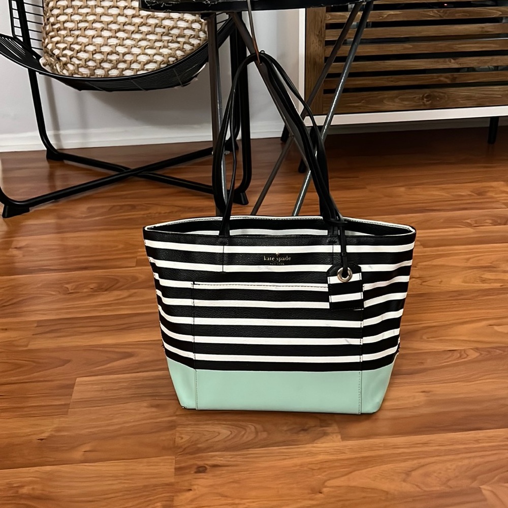 Kate spade black white and teal tote